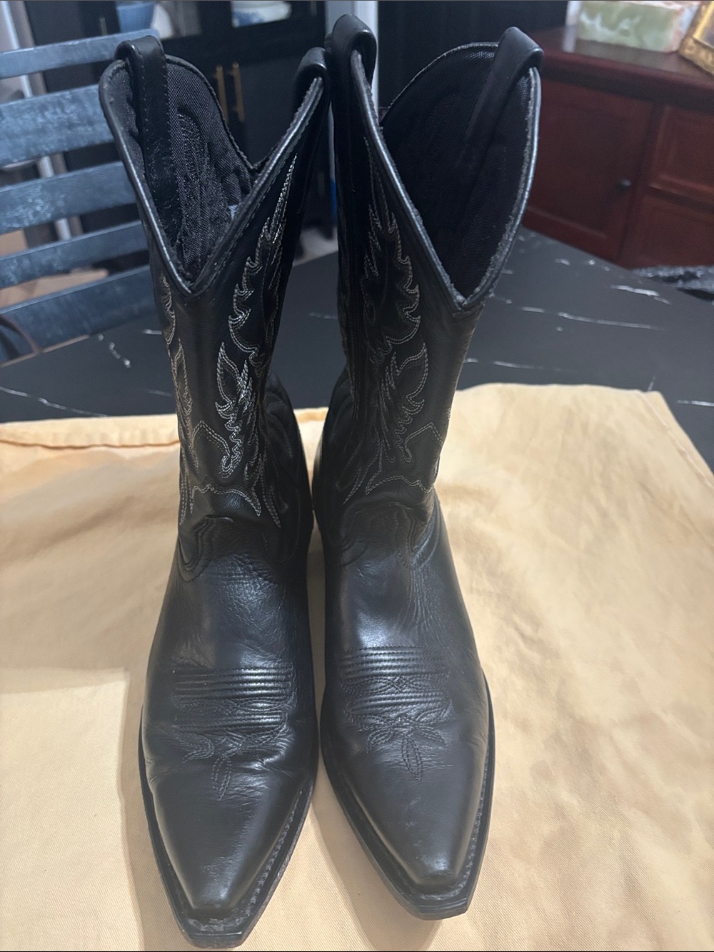 Laredo Black Western Cowboy Boots with Embroidered Shaft